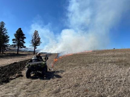 Natural Resource Technician Miesner and wind working together by pushing the fire towards the burnback/disc line.