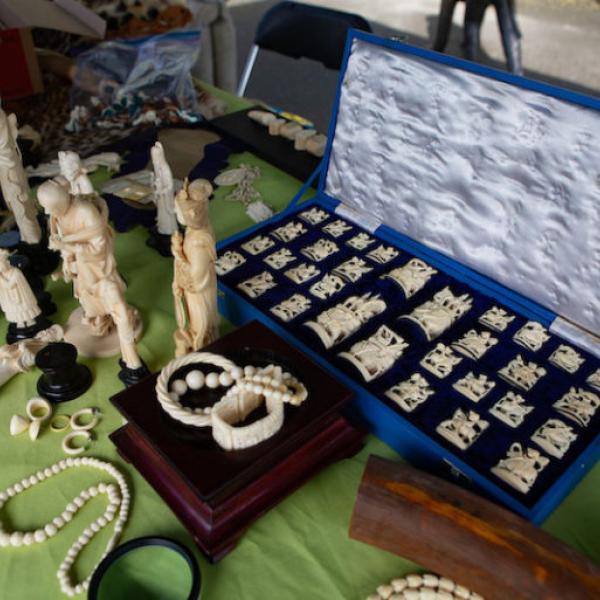 Artifacts made of ivory from wildlife trafficking trade