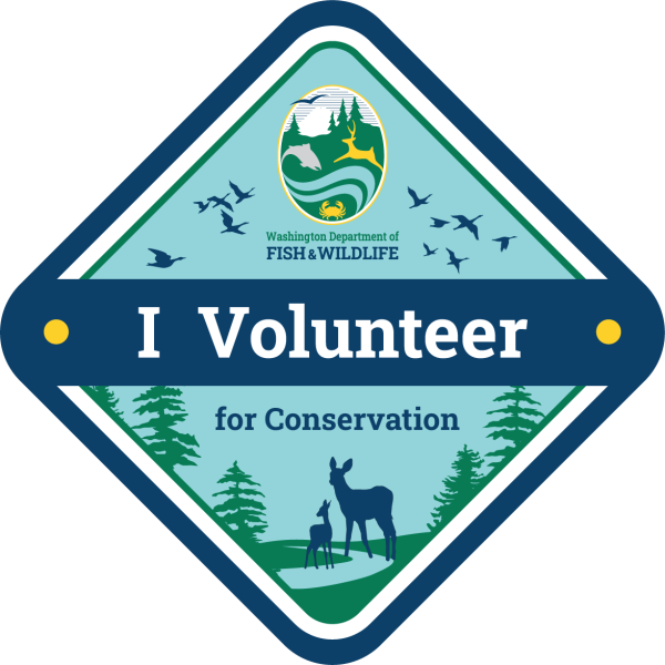 Graphic with the text "I Volunteer for Conservation."